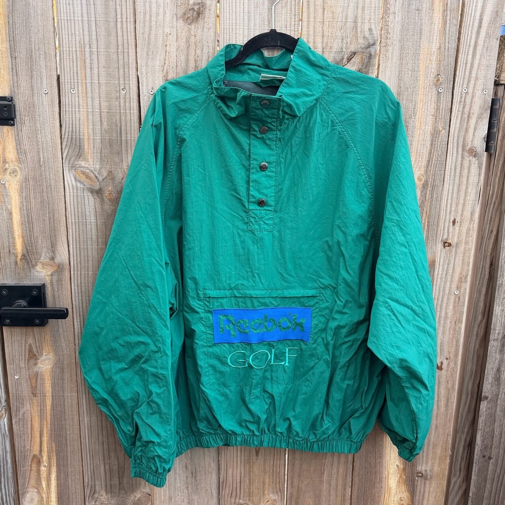 Vintage Reebok Golf Emerald Green Pullover Windbreaker with Blue Accents size L